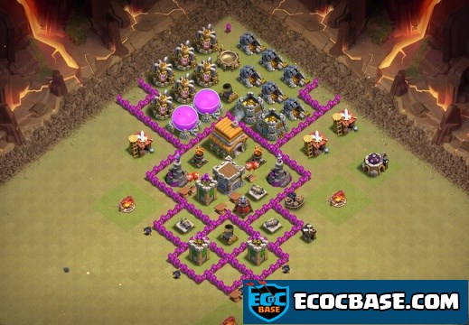 #0727 Vertical War Base Layout TH6, Diseño Guerra Ayuntamiento 6