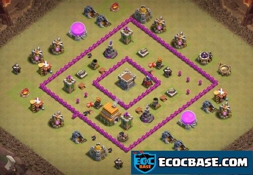 #0736 Classic Square War Base Layout TH6, Diseño Cuadrado de Guerra